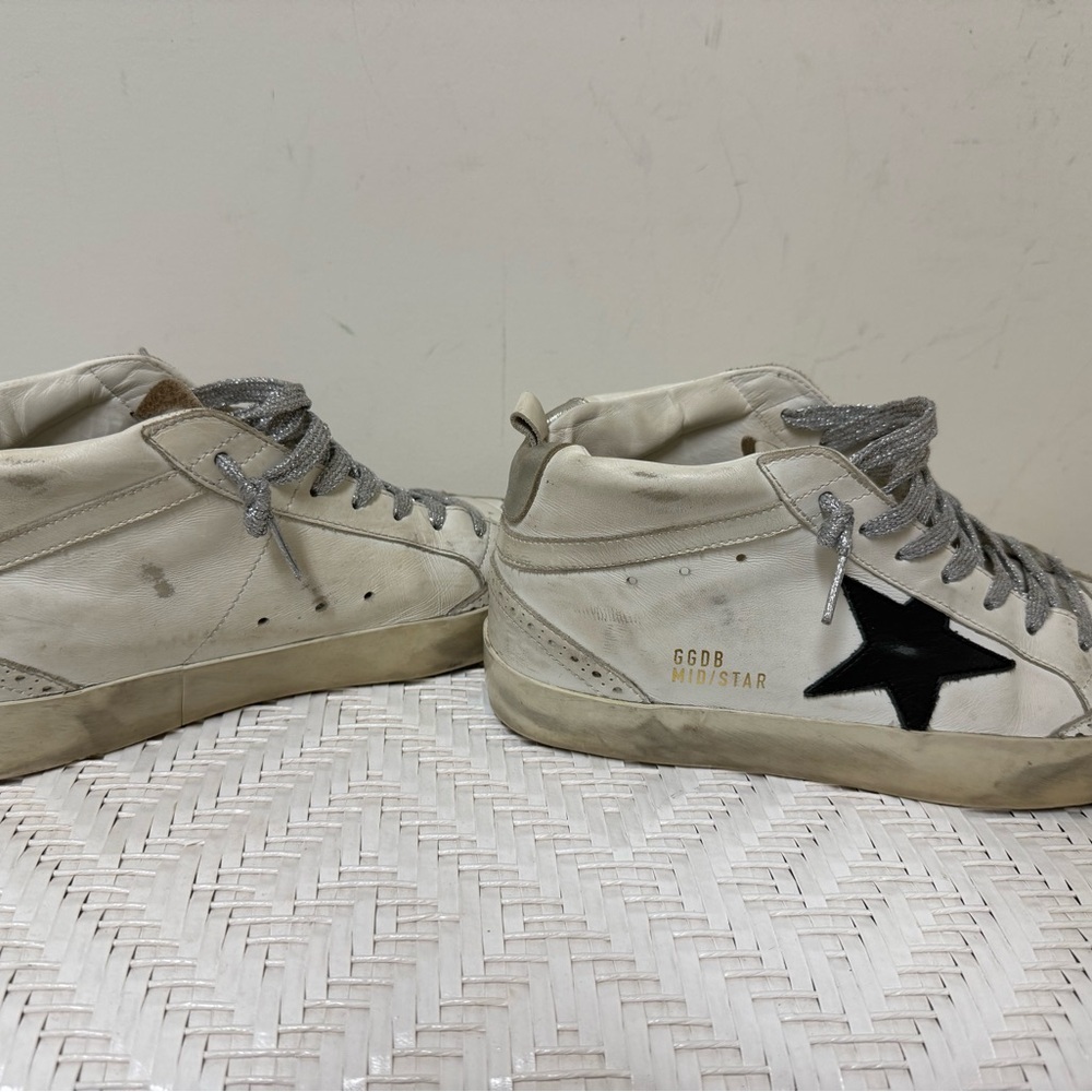 Golden Goose Mid Star with laminated heel tab and glitter laces